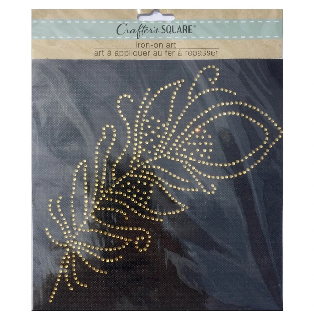 Crafter’s Square Golden Peacock Feather Iron-On Rhinestone Patch $FIRM